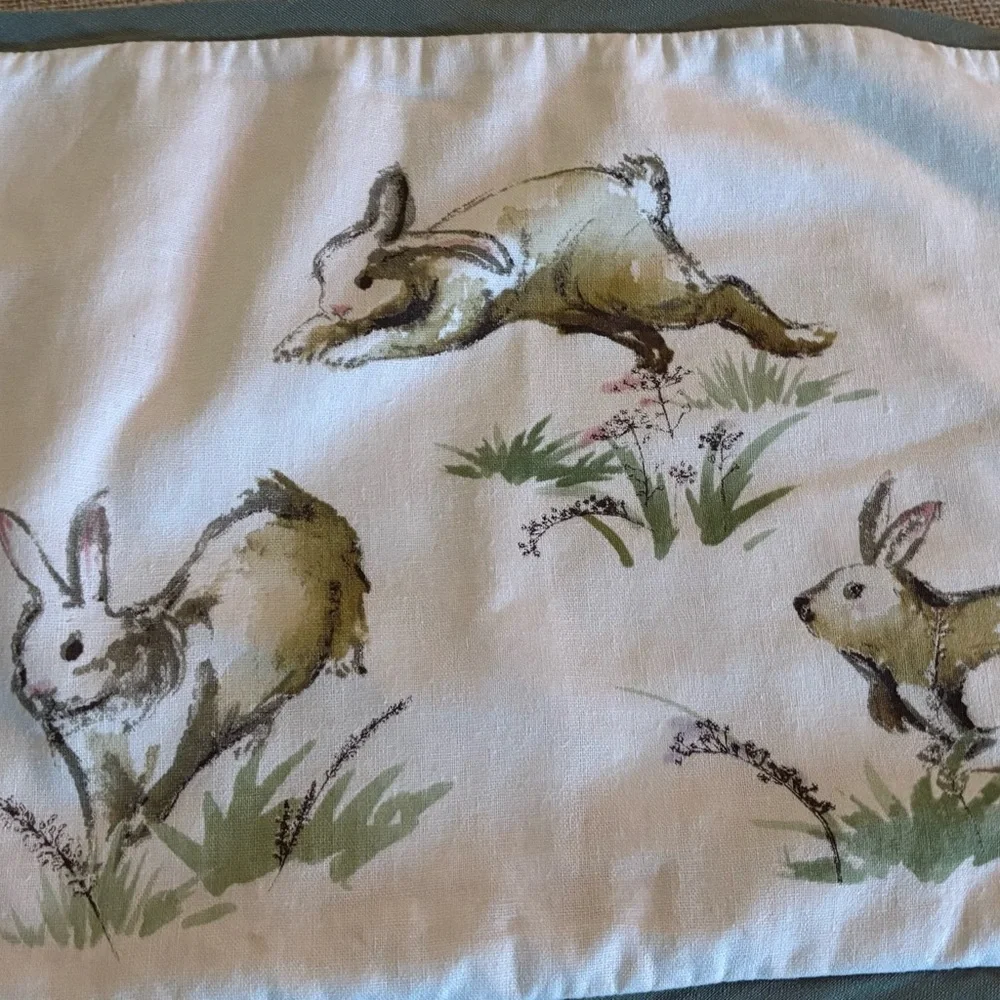 Pottery Barn Festive Bunny Pillow - Green and Cream